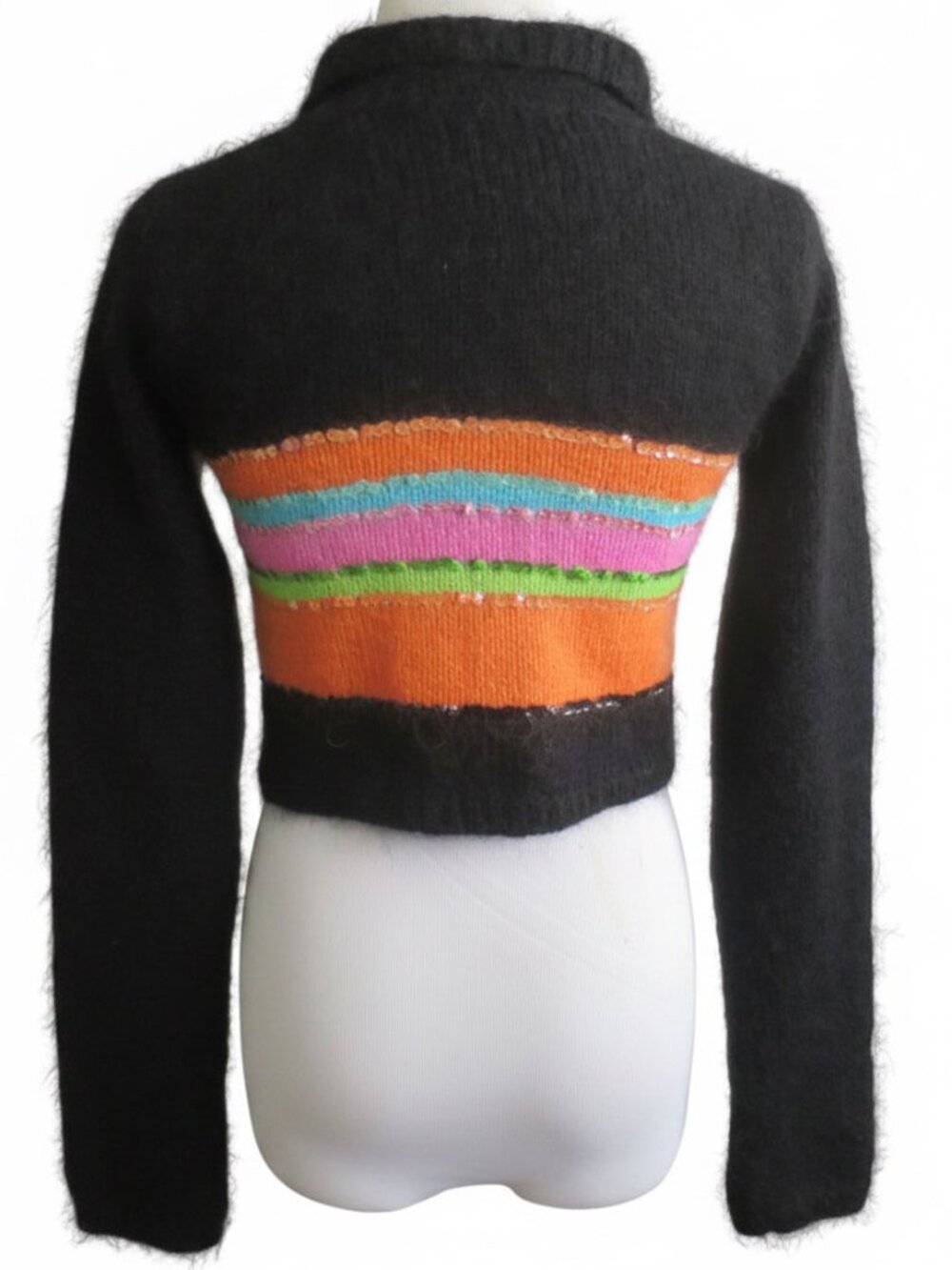 Y2K Cropped Striped Sequin Mohair Cardigan Sweater Size XS - Picture 10 of 12